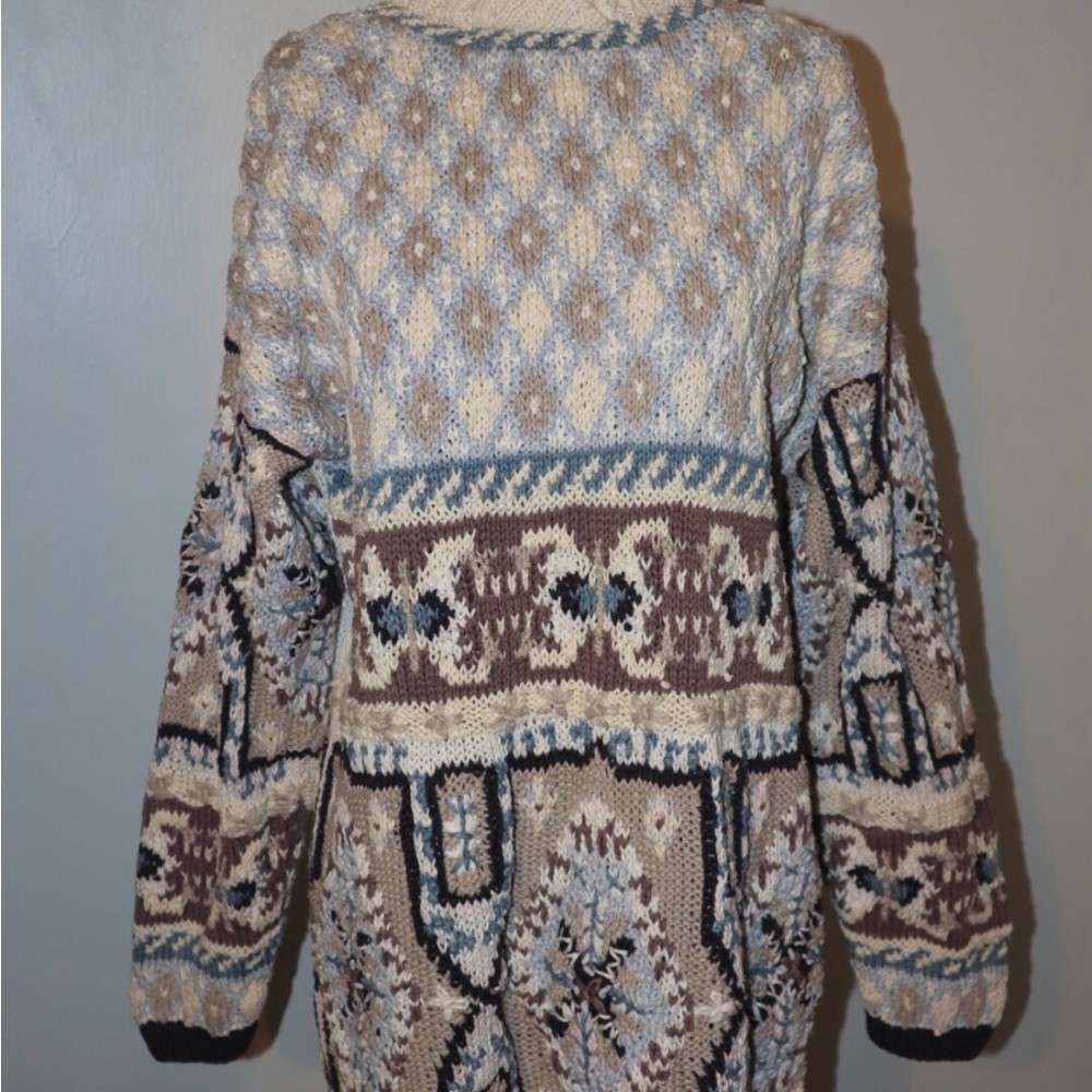 Vintage 90’s Tunic Length oversized Patterned Hand Knit Sweater - Sz L